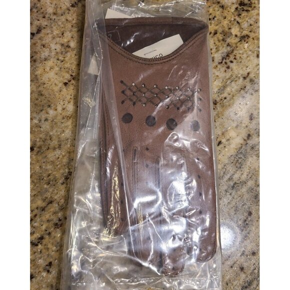 New! Women's Size S Brown Pigskin Leather Driving Gloves Knuckle Holes Stitching - Picture 12 of 12